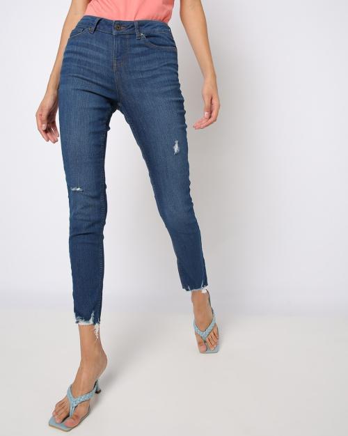 Lightly Washed Distressed Skinny Jeans