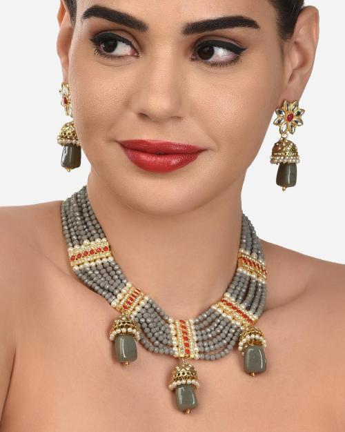 Multistrand Crystal Beaded Necklace & Earrings Set ZPFK12747 JioMart