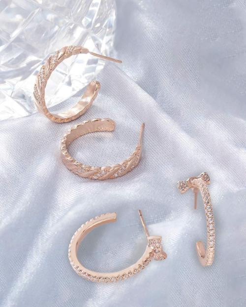 Set of 2 Cubic Zirconia Semi Hoop Earrings-ZPFK13364