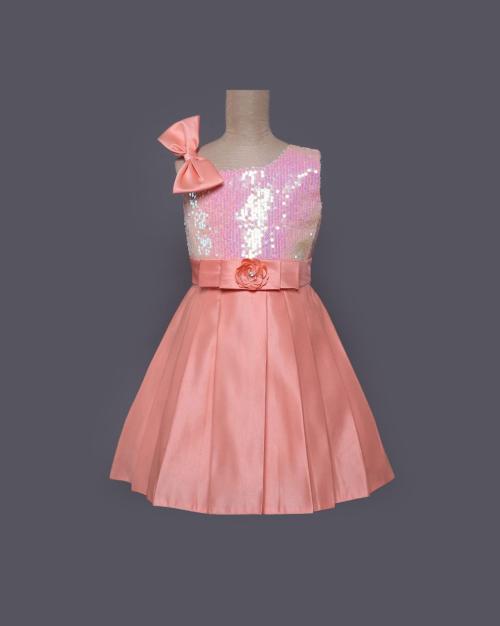 Embellished Fit & Flare Dress with Bow Applique