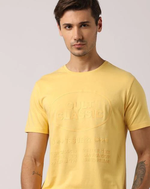 Typographic Embossed Slim Fit Crew-Neck T-Shirt