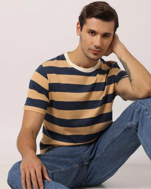 Buy Striped Slim Fit CrewNeck TShirt Online at Best Prices in India