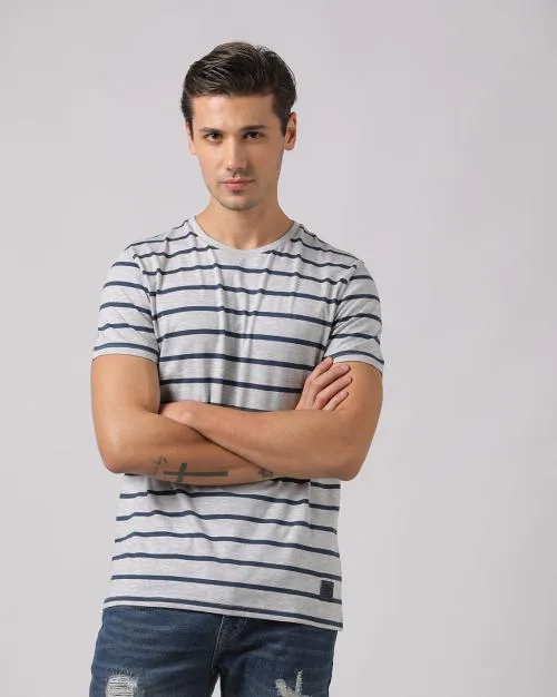 Buy Striped Slim Fit Crew-Neck T-Shirt Online at Best Prices in India ...