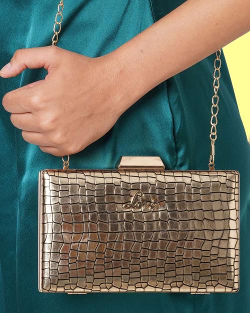 Croc-Embossed Clutch with Chain Strap