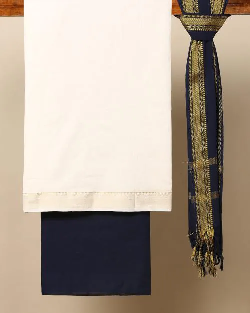 Mangalagiri Cotton 3-piece Dress Material with Zari Border