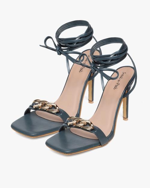 Ankle-Strap Stilettos with Metal Accent