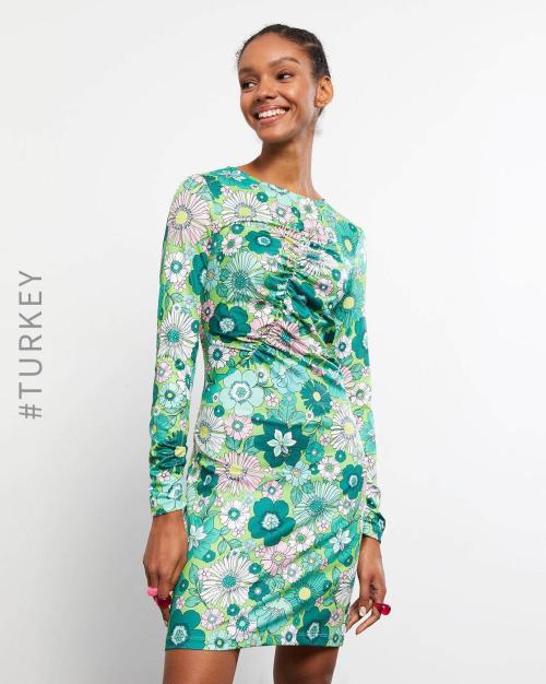 Floral Print Round-Neck Sheath Dress