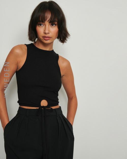 Ribbed Fitted Top with Waist Tie-Up