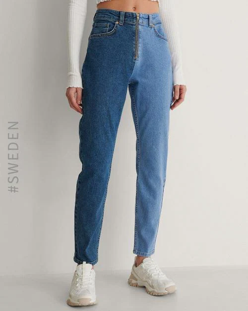 Colourblock Organic Cotton Straight Jeans