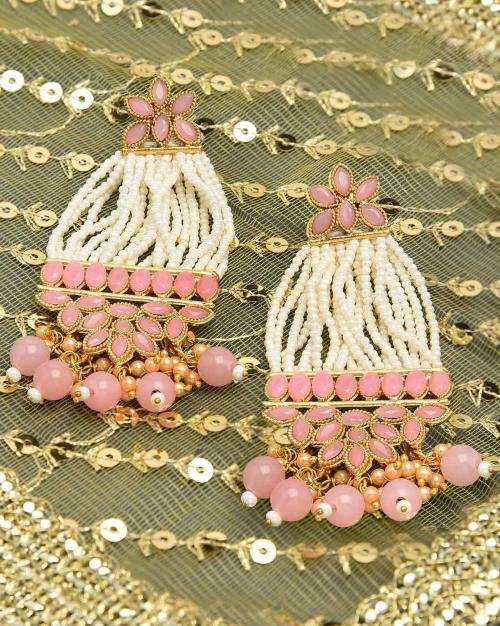 Buy StonesStudded Multi Pearl Strands Dangler EarringZPFK13909 Online