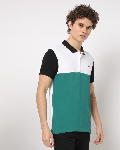 Regular Fit Colourblock Cotton Polo T-Shirt
