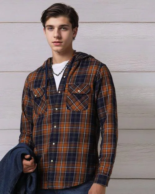 Checked Hooded Shirt
