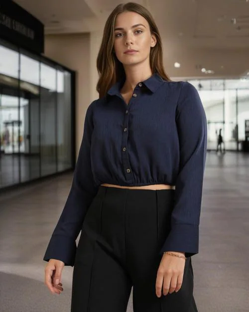 Cropped Shirt with Elasticated Waist