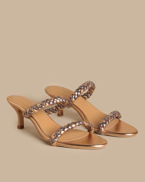Women Braided Strap Kitten-Heeled Sandals