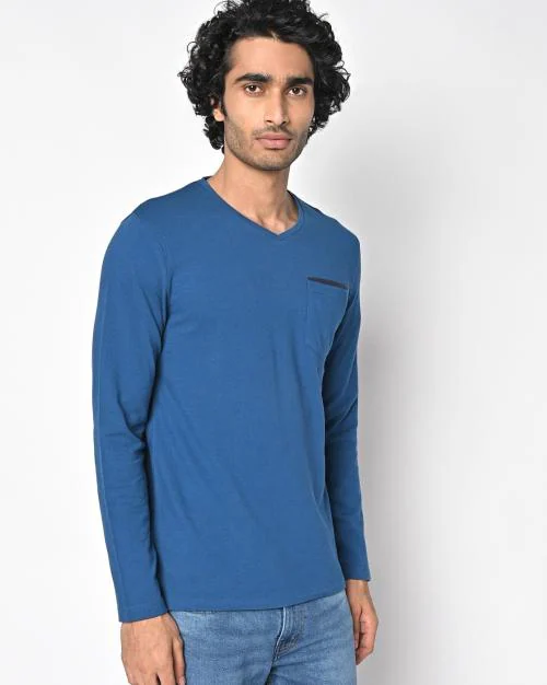 Regular Fit V-neck T-Shirt with Patch Pocket