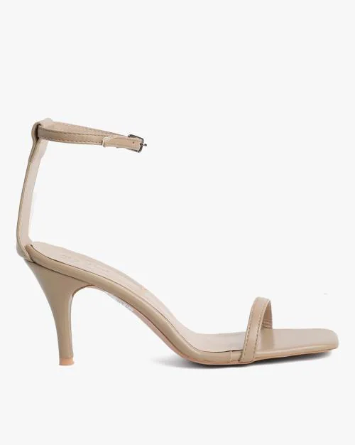 Square-Toe Stilettos with Ankle-Strap