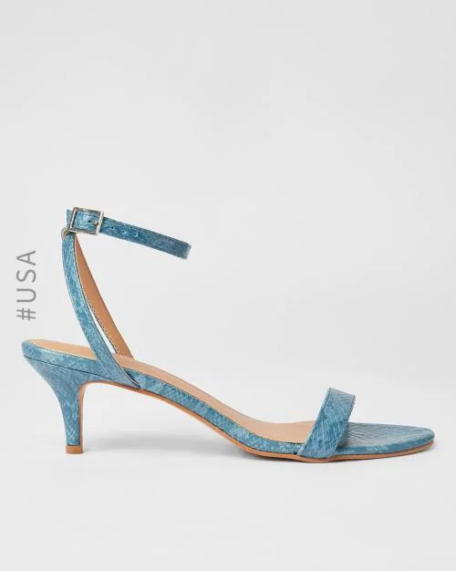 Reptilian Ankle-Strap Kitten Heels