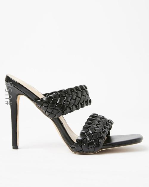 Kitten Heeled Sandals with Braided Hem