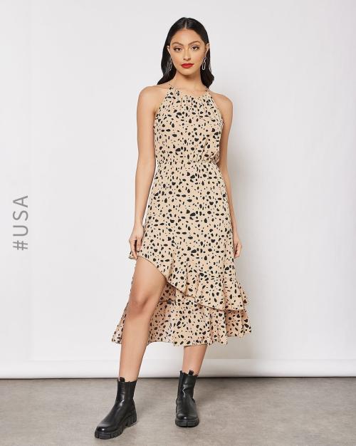 Printed Halter-Neck A-line Dress