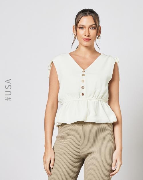 Button-Down V-neck Top