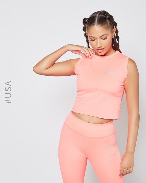 Round-Neck Crop Top with Placement Print