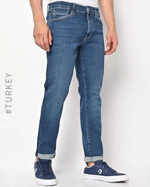 Men Lightly Washed Straight Jeans