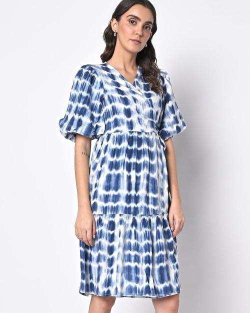 Tie & Dye Fit & Flare Wrap Dress