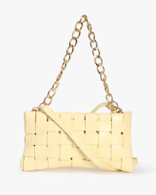 Basket-Weave Shoulder Bag with Metal Strap