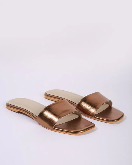 Metallic Square-Toe Flat Sandals