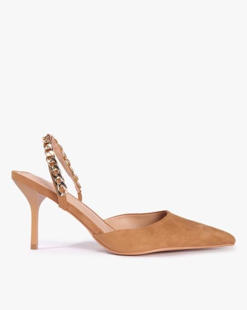 Pointed-Toe Stilettos with Chain Strap