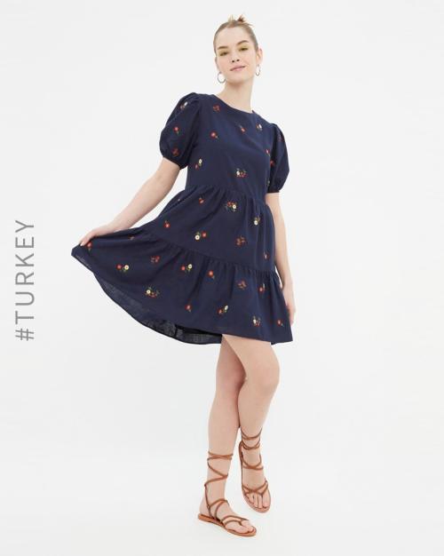 Floral Embroidered Tiered Dress JioMart