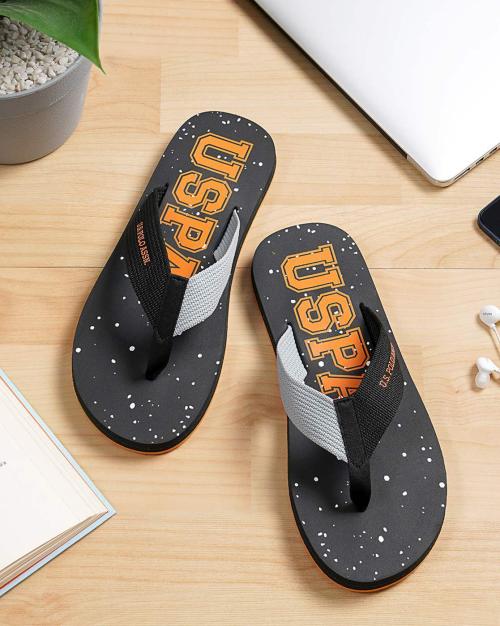 Brand Print Thong-Strap Flip-Flops