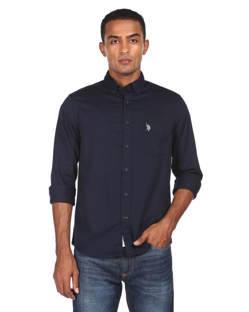 Cotton Shirt with Button-Down Collar