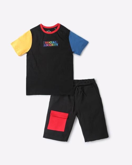 Typographic Print Cotton Shorts & T-shirt Set