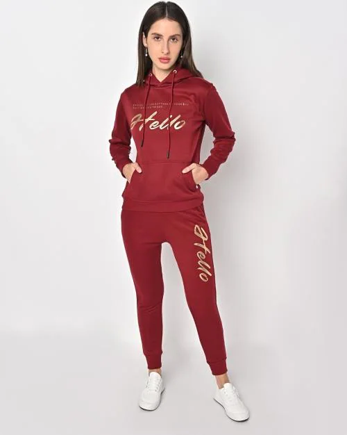Typographic Print Hoodie with Pants Co-Ord Set