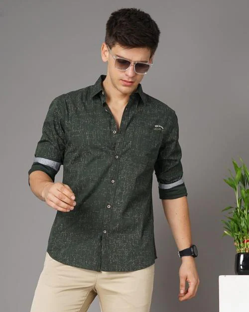 Men Pigment Print Slim Fit Shirt