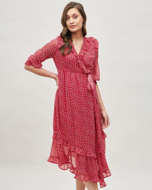 Floral Print Fit & Flare Wrap Dress