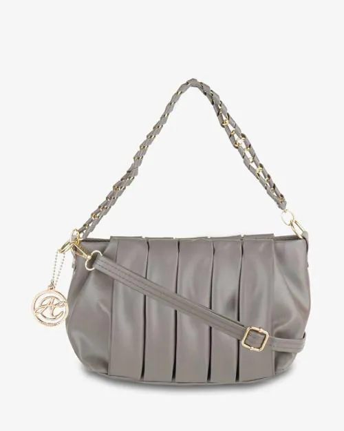 Pleated Shoulder Bag with Detachable Strap