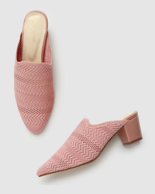 Pointed-Toe Block Heeled Mules