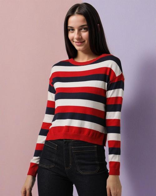 Striped Round-Neck Pullover