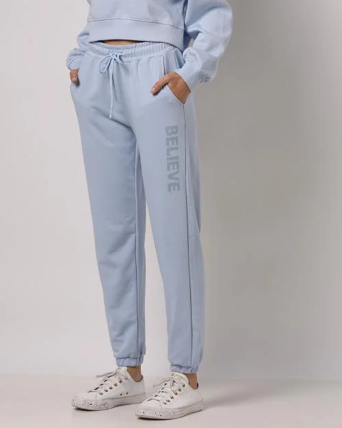 Buy Women Typographic Print Fitted Joggers with Insert Pockets Online