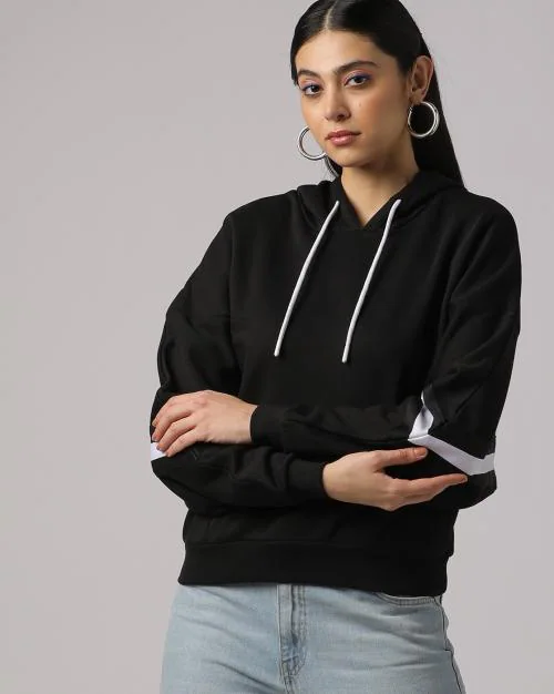 Drawstring Hoodie with Contrast Stripes