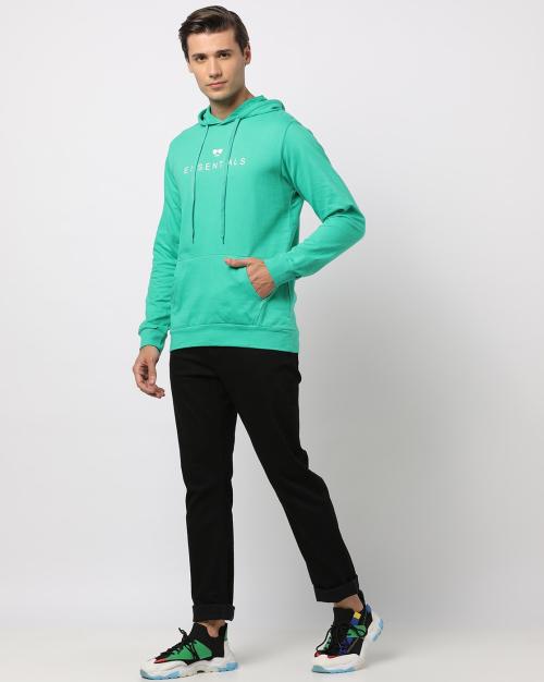 Typographic Print Hoodie with Kangaroo Pockets