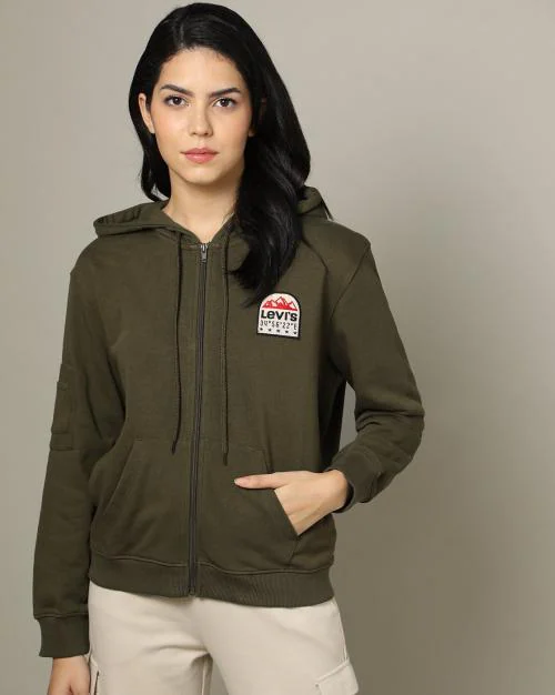 Zip-Front Hoodie with Split Kangaroo Pocket