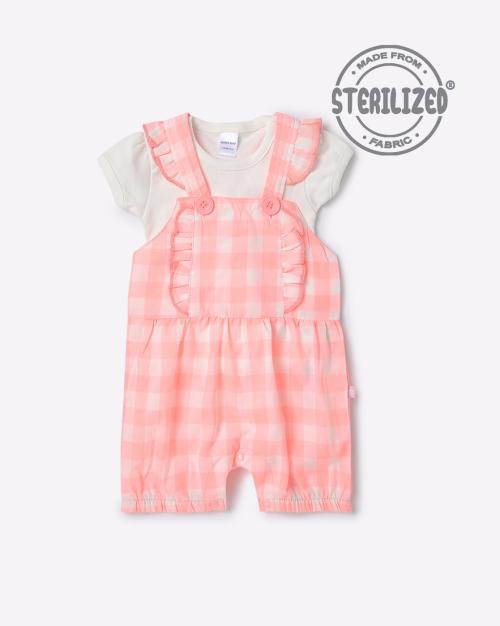 Square Checked Front Frill Dungaree with T-shirt