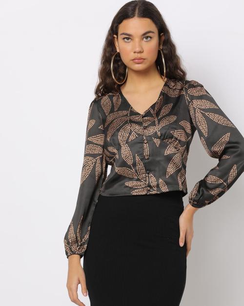 Satin Leaf Print Blouse