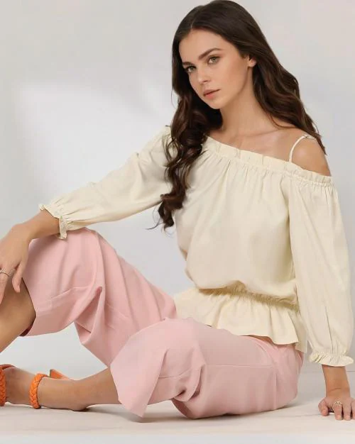 Off Shoulder Ruffle Accent Top