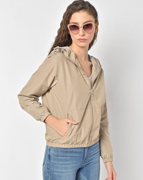 Zip-Front Hooded Bomber Jacket