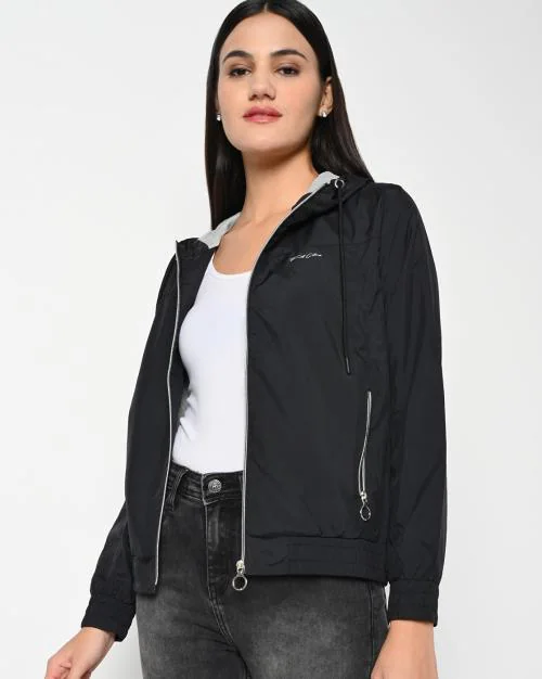 Lightweight Zip-Front Bomber Jacket with Hoodie
