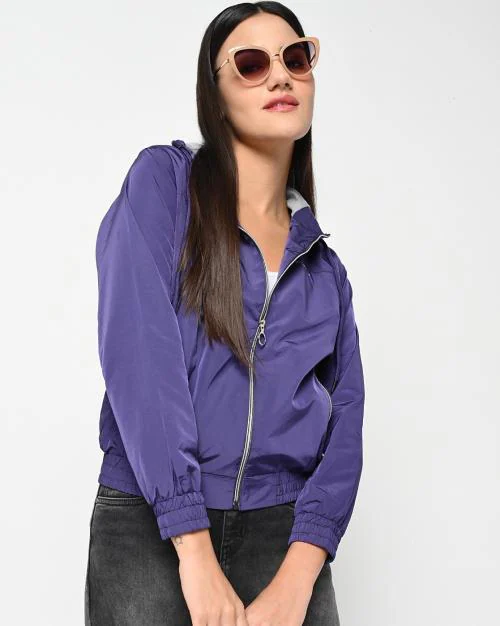 Lightweight Zip-Front Hooded Bomber Jacket